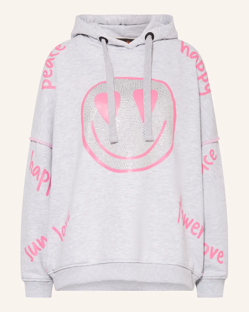 Miss Goodlife Hoodie mit Schmucksteinen Hellgrau
