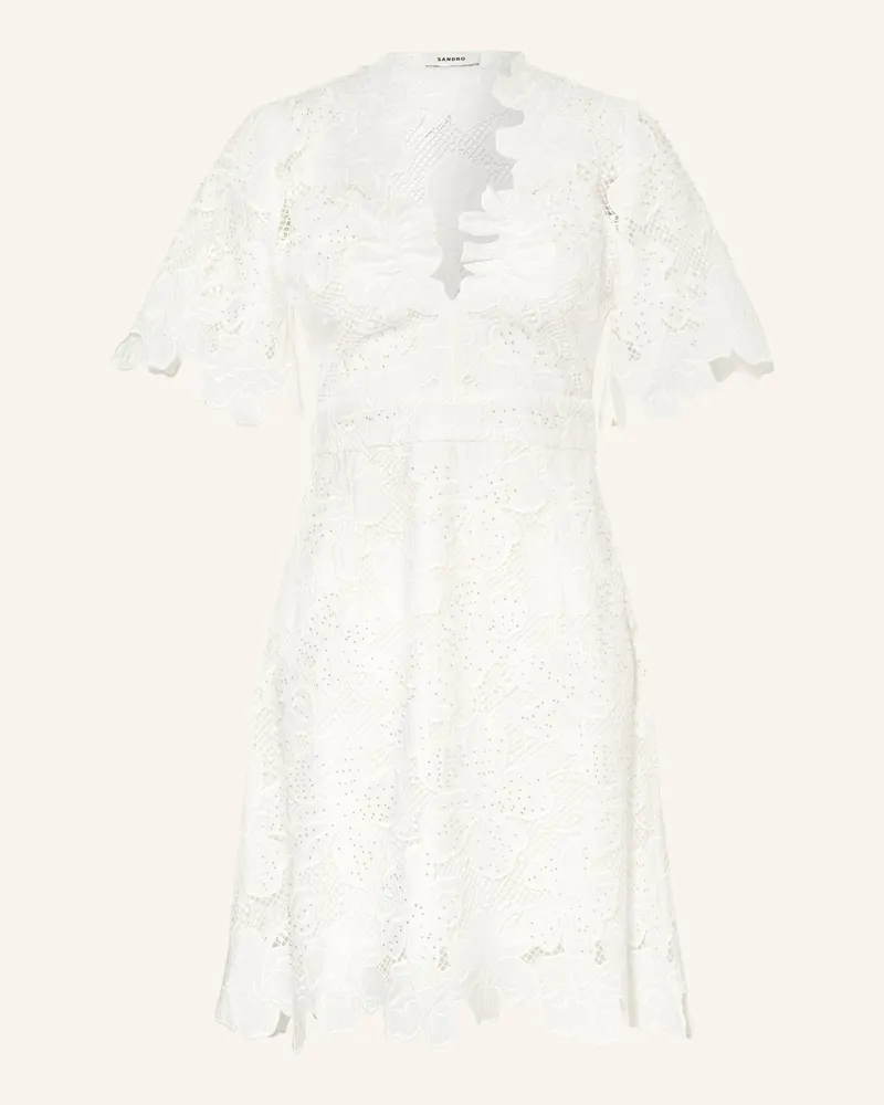 Sandro Spitzenkleid mit Schmuckperlen Weiss