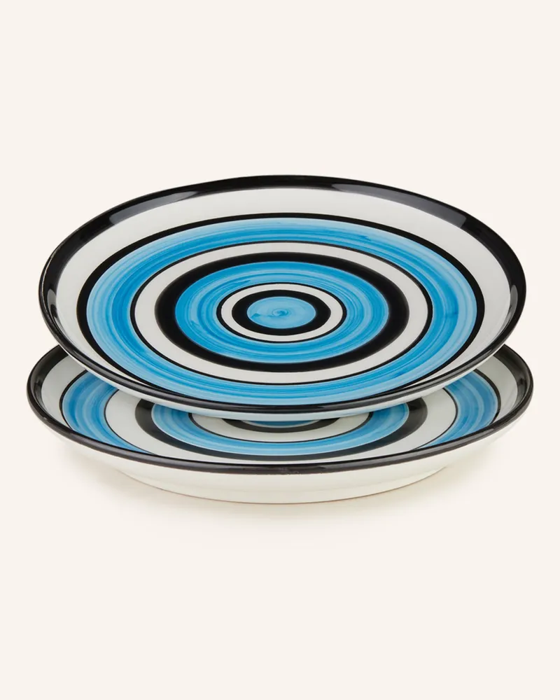 Les-Ottomans 2er-Set Dessertteller Circles blau Schwarz