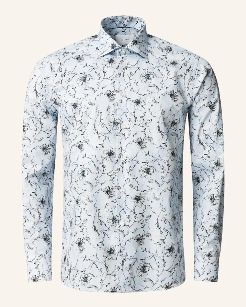 Eton Geblümtes Signature-Twill-Hemd Slim Fit Blau