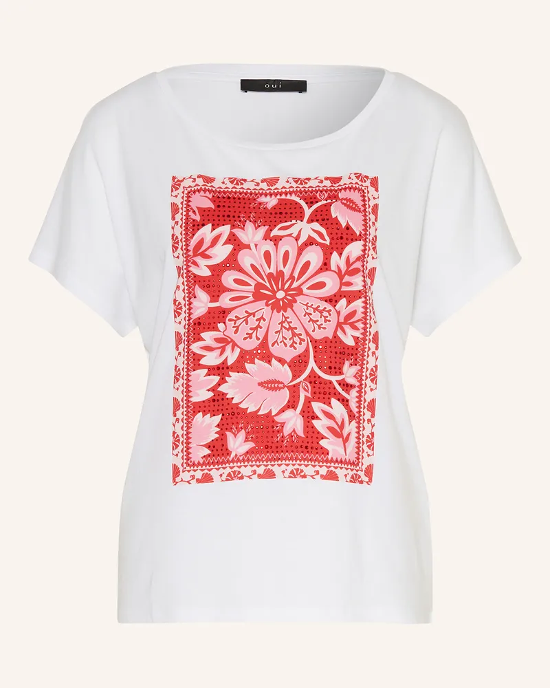 Oui  T-Shirt mit Schmucksteinen Weiss