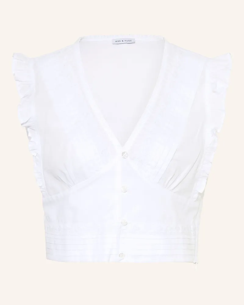 Mrs & HUGS Blusentop Mit Spitze Und Rüschen weiss Weiss