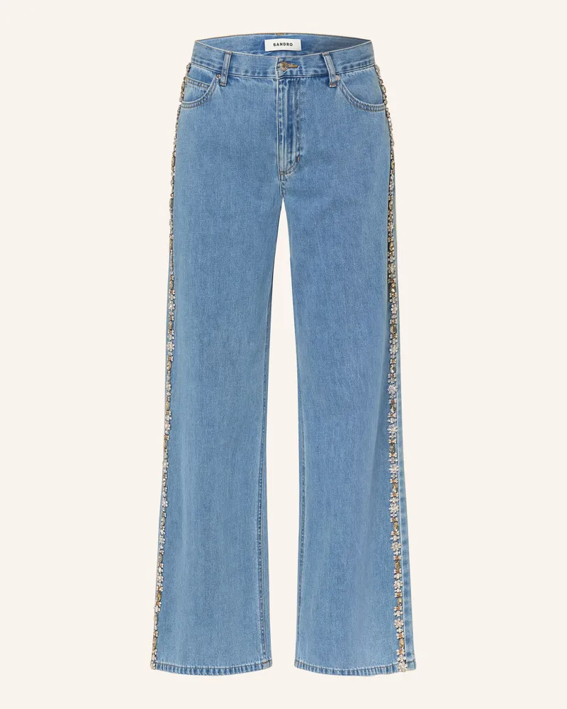 Sandro Wide Leg Jeans Mit Schmucksteinen blau 4785