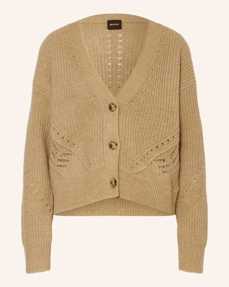 HUGO BOSS Strickjacke Fortellini Mit Alpaka braun Beige