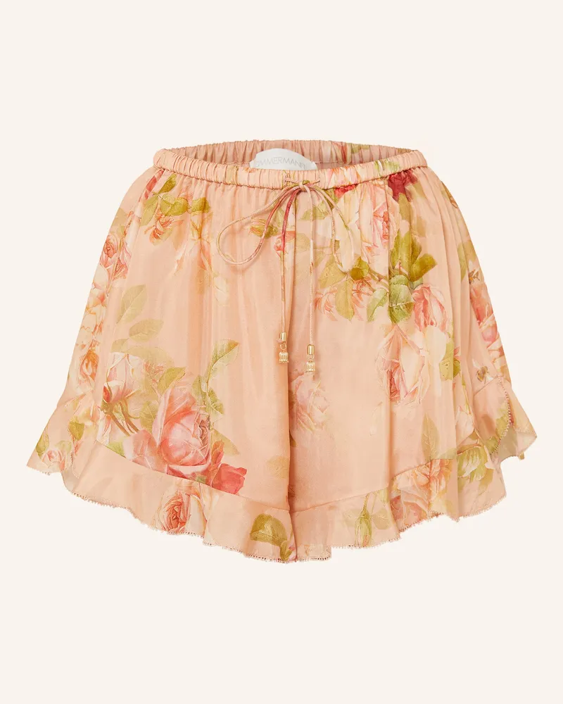 Zimmermann Seidenshorts Mit Rüschen rosa Hellorange