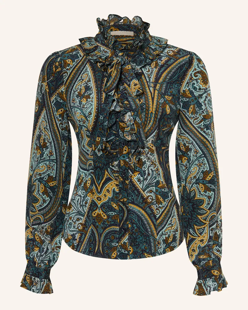 Ulla Johnson Seidenbluse Catroux Mit Rüschen blau Petrol