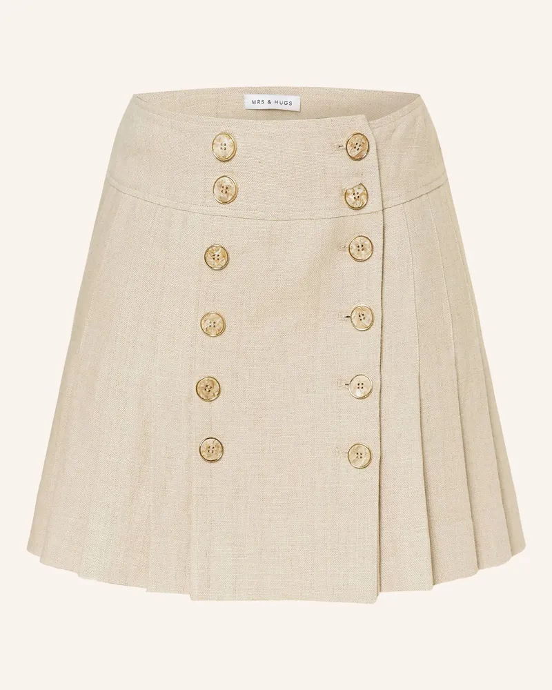 Mrs & HUGS Faltenrock aus Leinen Beige