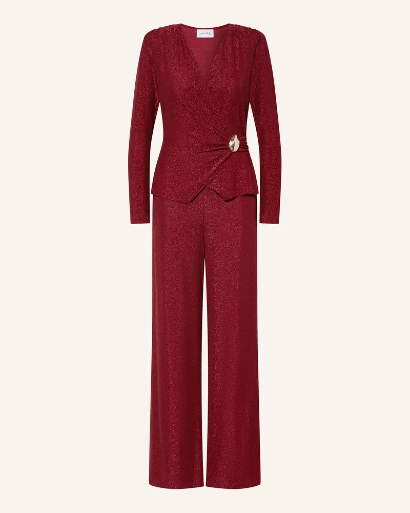 Joseph Ribkoff Jumpsuit in Wickeloptik mit Glitzergarn und Volants Rot