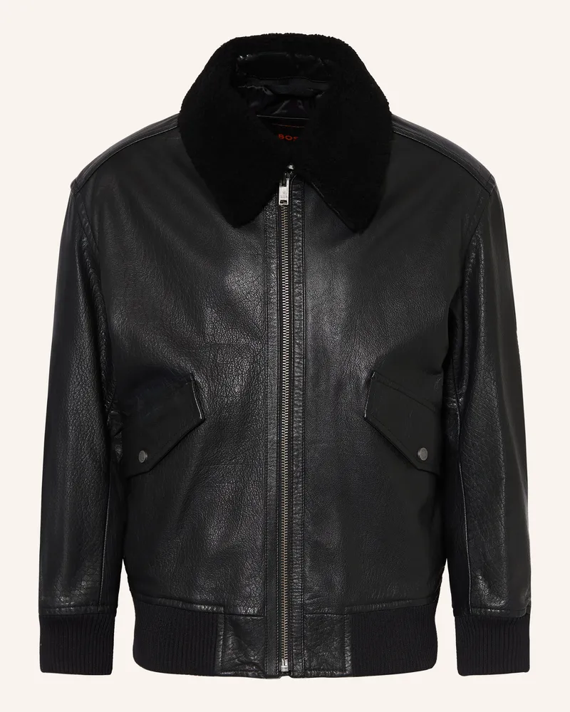 HUGO BOSS Lederjacke Jopeak Mit Abnehmbarem Kragen schwarz Schwarz