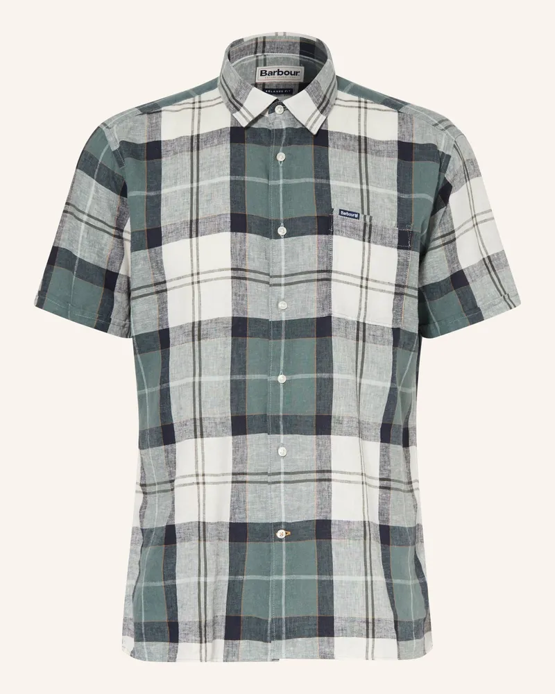 Barbour Kurzarm-Hemd Croft Relaxed Fit Mit Leinen gruen Petrol