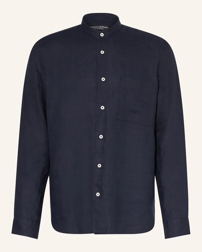 Marc O'Polo Leinenhemd Regular Fit mit Stehkragen Dunkelblau