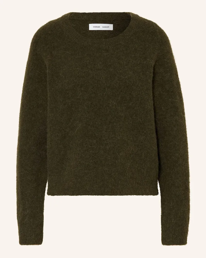 Samsøe & Samsøe Pullover NOR O-N SHORT mit Alpaka Dunkelgrün