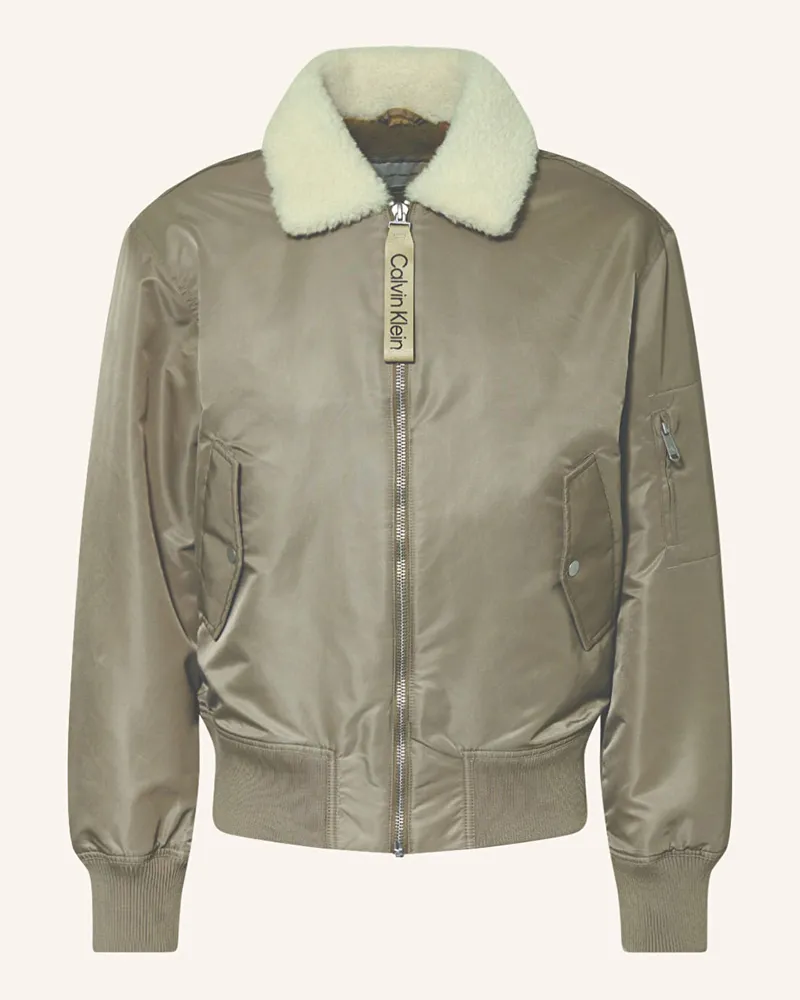 Calvin Klein Blouson mit Teddyfell Khaki