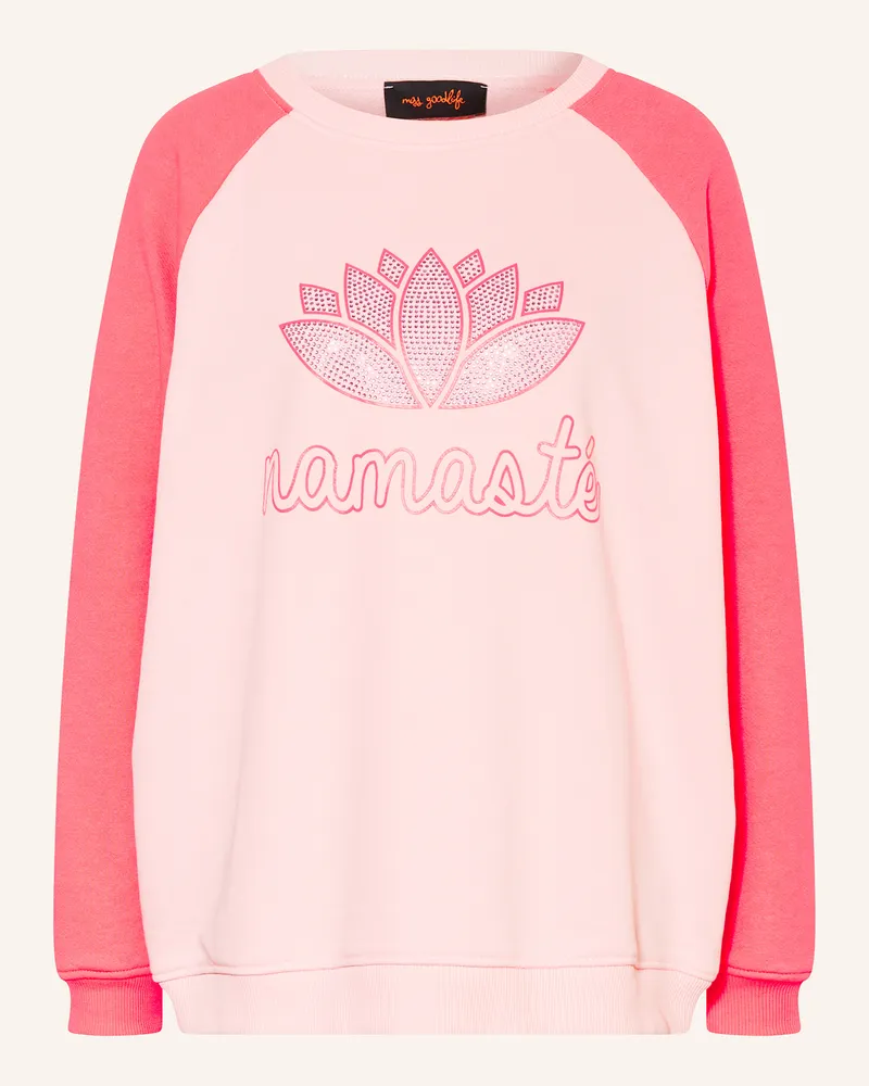 Miss Goodlife Sweatshirt mit Pailletten Neonrosa