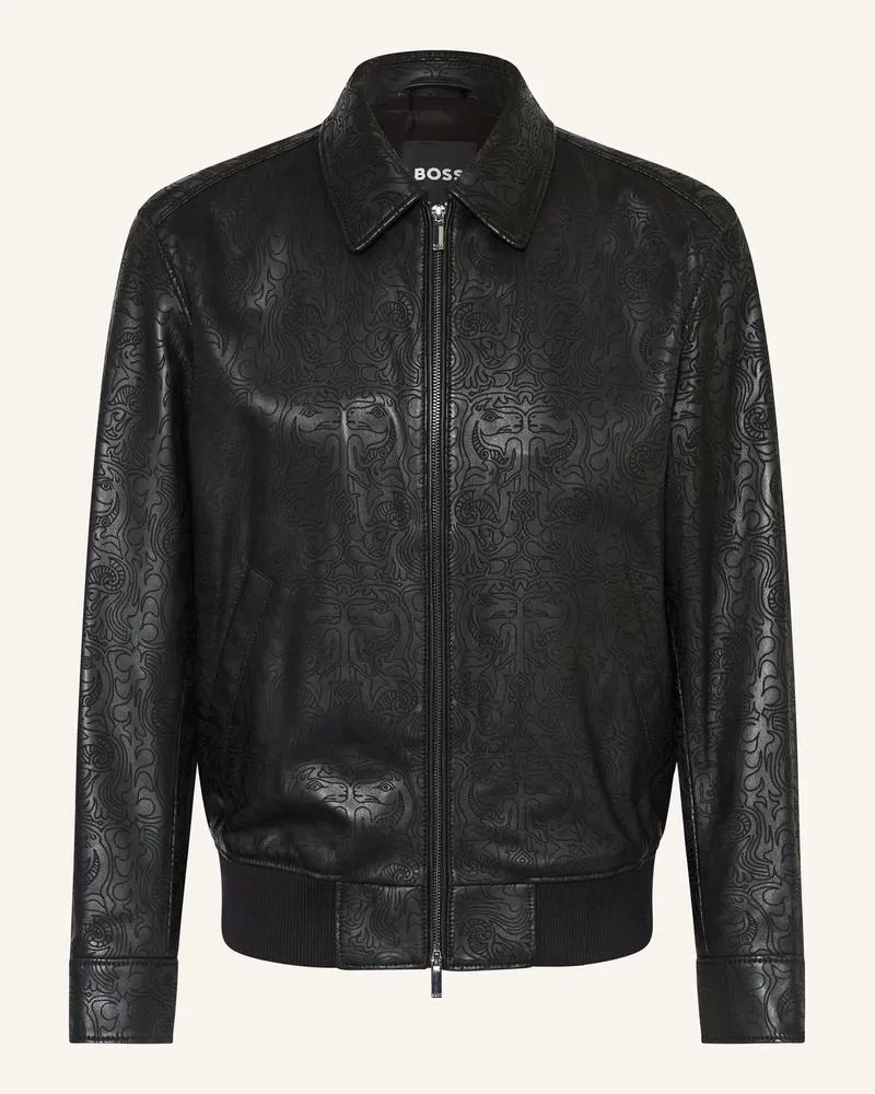 HUGO BOSS Lederblouson Yuze schwarz Schwarz