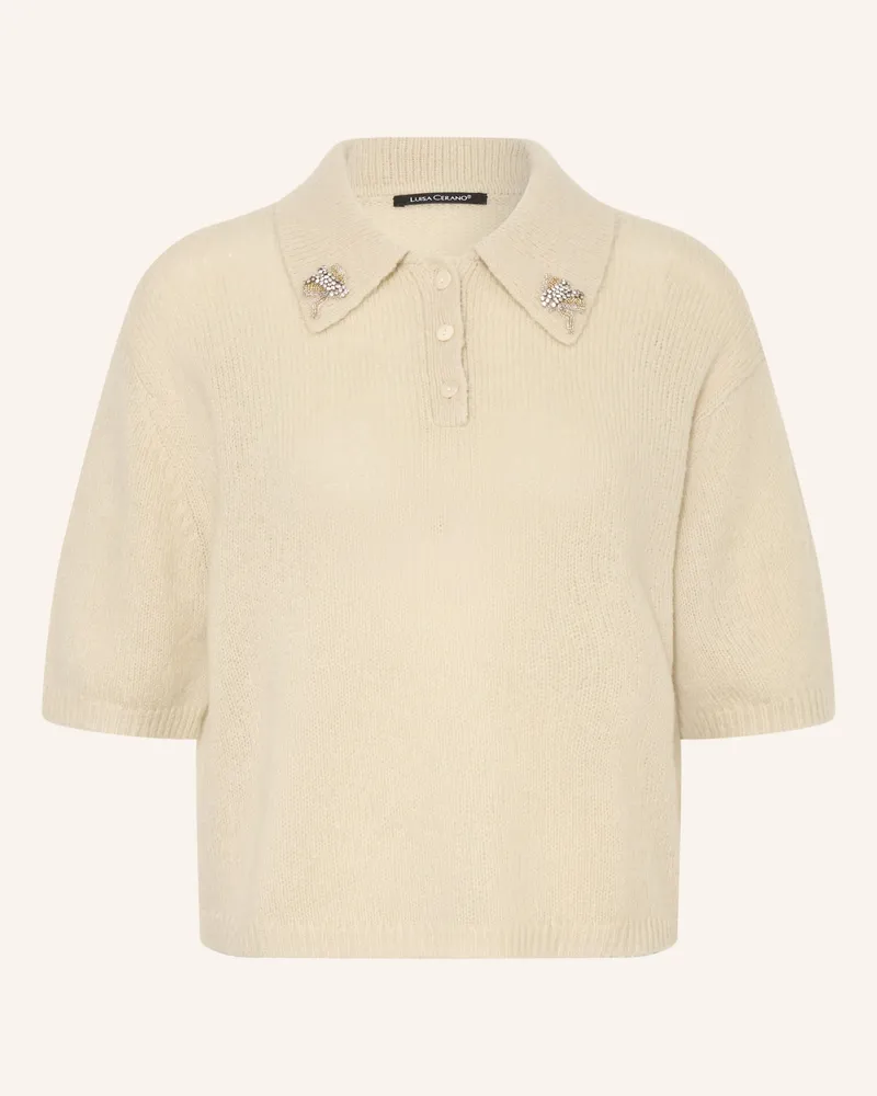 Luisa Cerano Strick-Poloshirt Mit Schmucksteinen gelb Beige