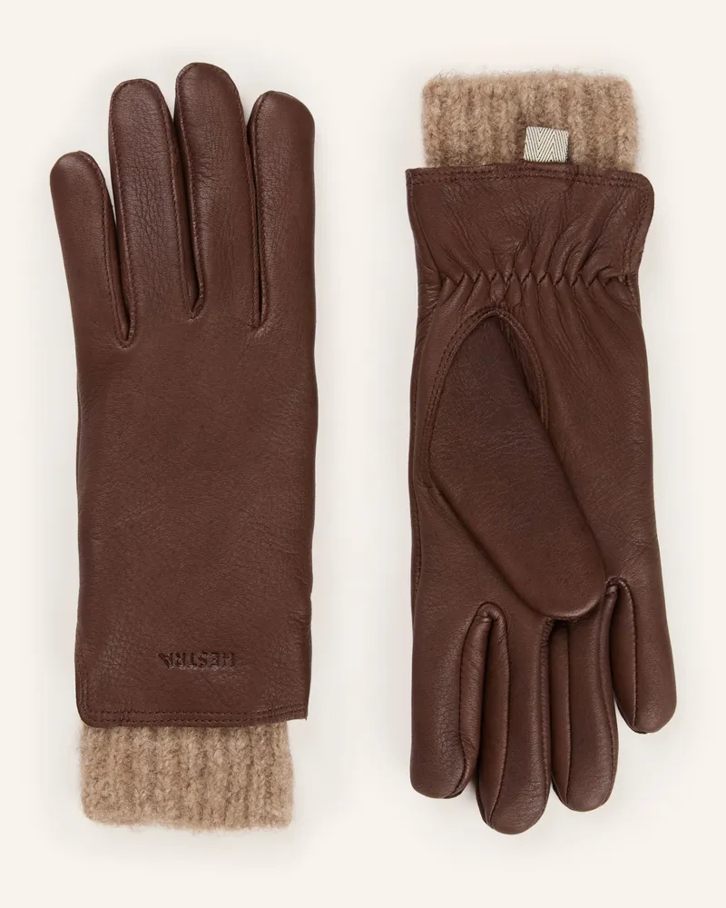 Hestra Lederhandschuhe Tiril Mit Alpaka braun Dunkelbraun