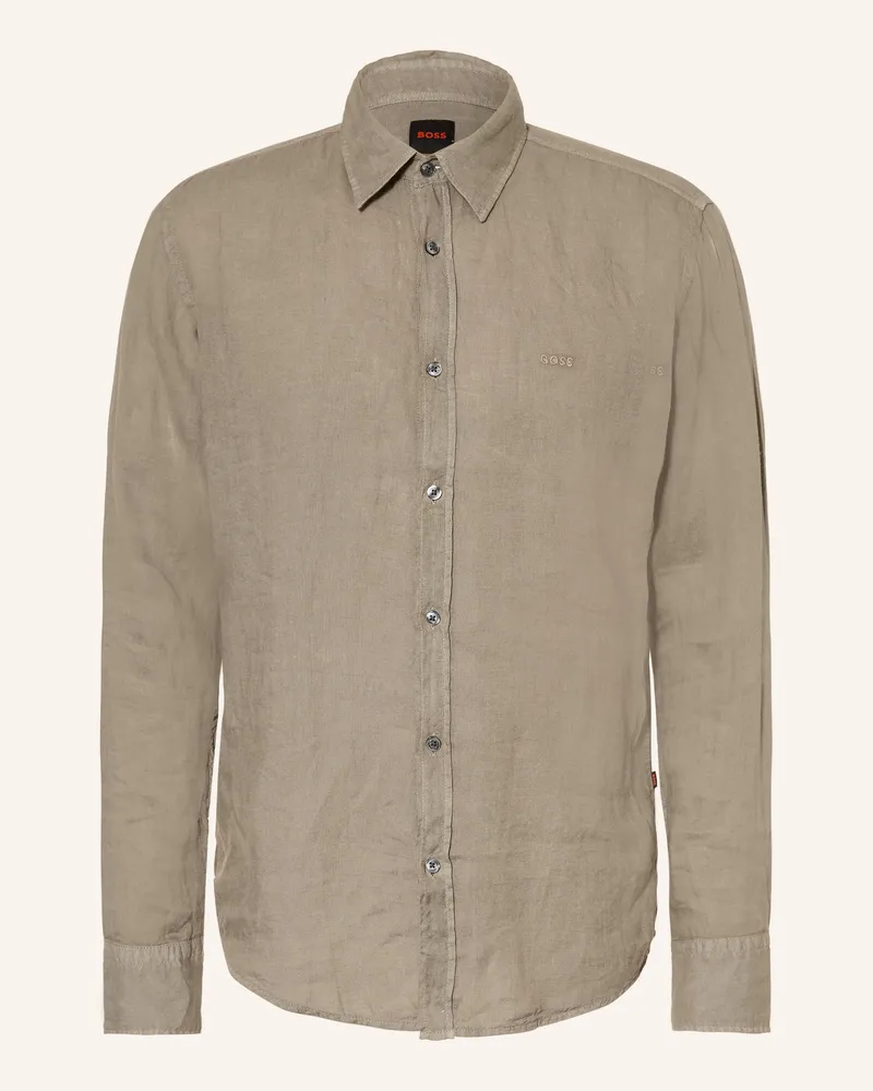 HUGO BOSS Leinenhemd RELEGANT Regular Fit Dunkelgrau