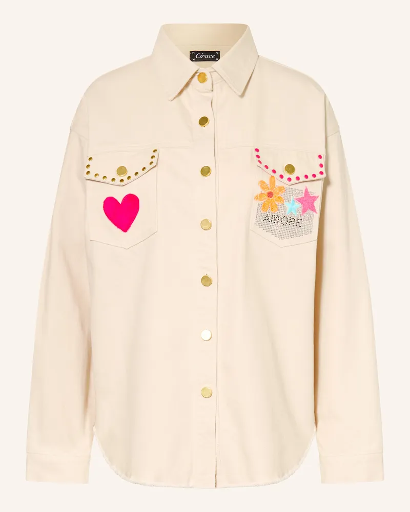 Grace Jeans-Overshirt mit Pailletten und Schmucksteinen 103