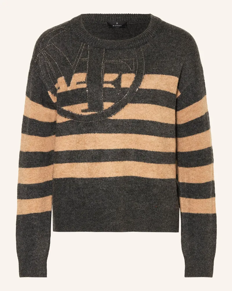 monari Pullover mit Schmucksteinen Dunkelgrau