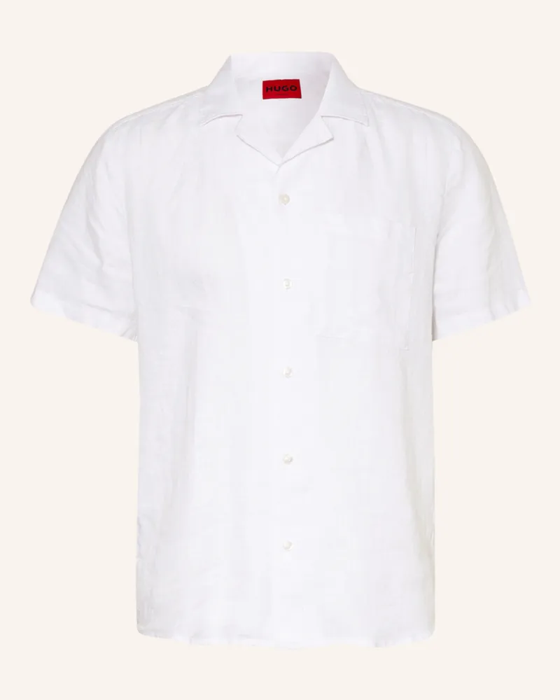 HUGO BOSS Resorthemd ELLINO Straight Fit aus Leinen Weiss