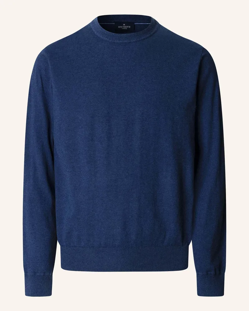 Hackett Pullover Cotton Linen Crew blau Blau