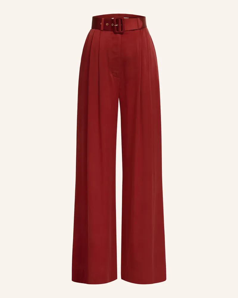 Zimmermann Satin-Marlenehose aus Seide Dunkelrot