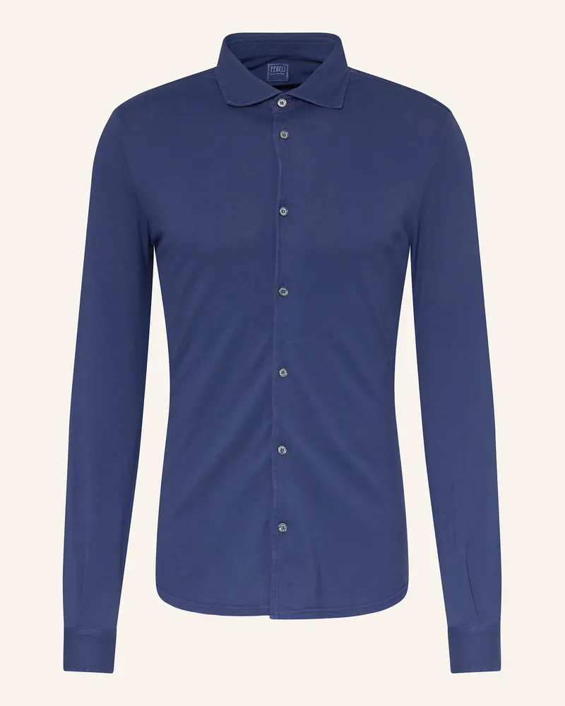 Fedeli Piqué-Hemd Custom Fit Dunkelblau