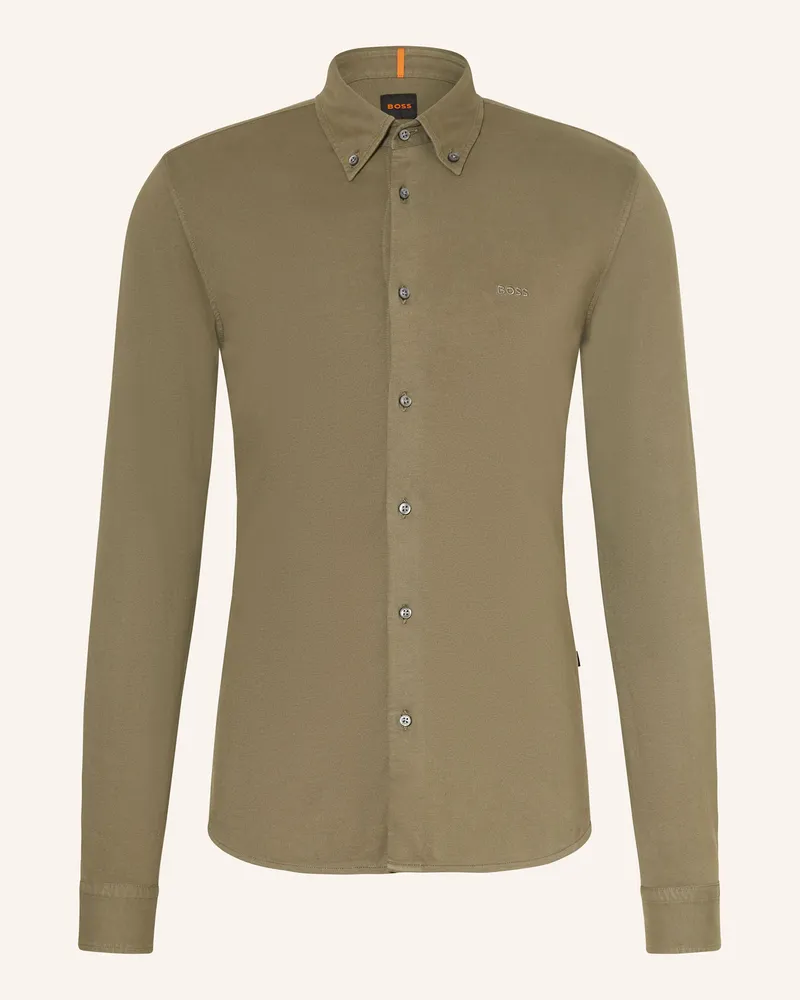 HUGO BOSS Jerseyhemd MYJERSEY Slim Fit Oliv