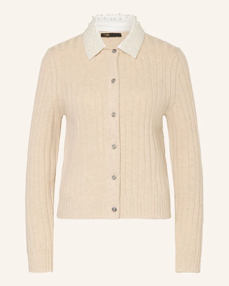 Maje Strickjacke Mit Abnehmbarem Kragen Und Schmuckperlen beige Beige