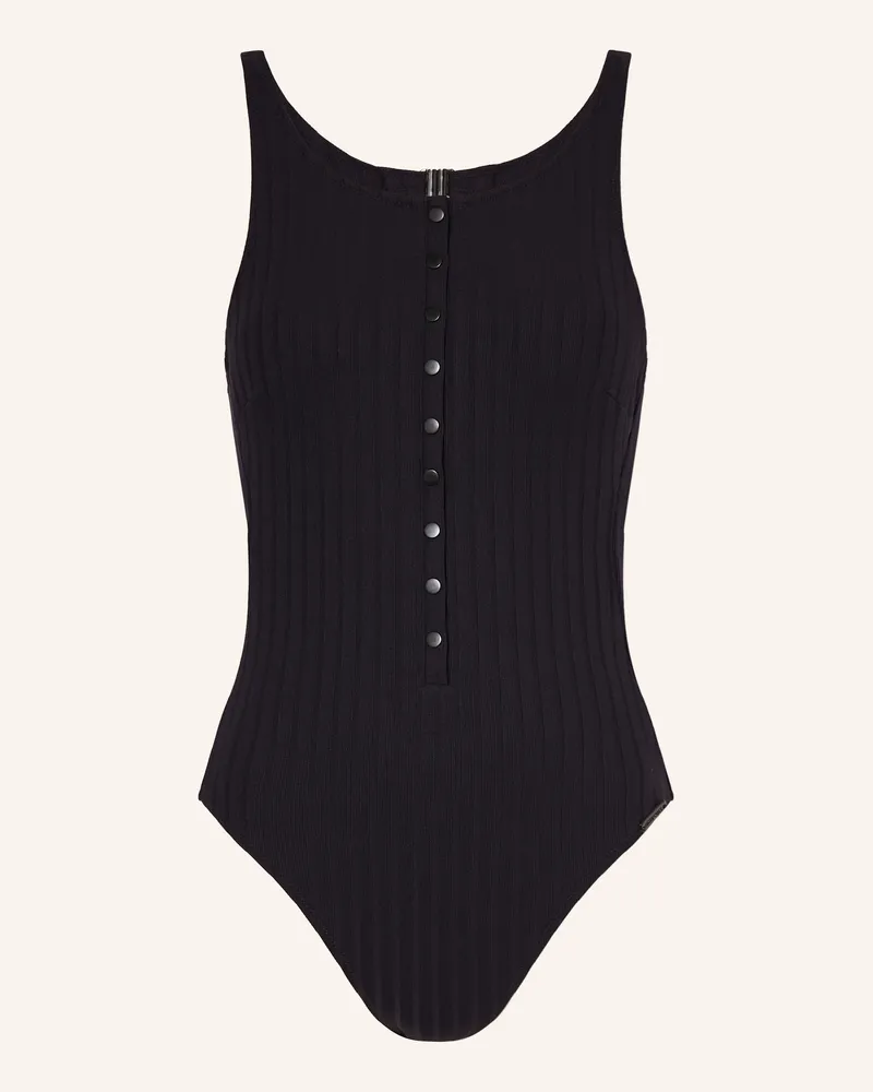 watercult Badeanzug Henley Rib schwarz Schwarz