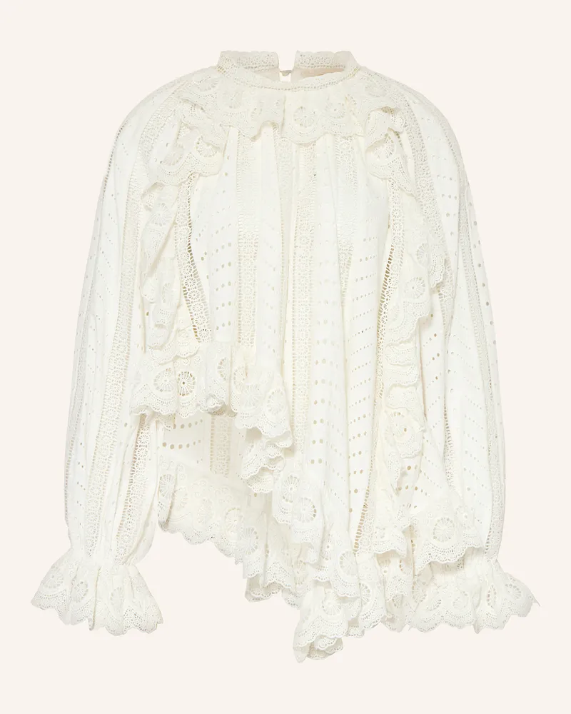 Ulla Johnson Blusenshirt MARCELLA aus Lochspitze mit Volants Weiss