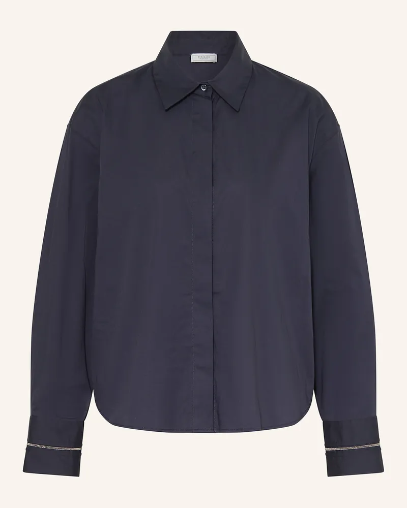 Peserico Hemdbluse mit Schmucksteinen Dunkelblau