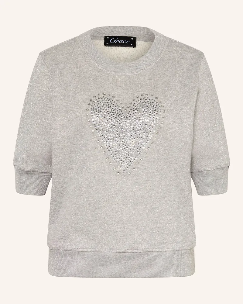 Grace Sweatshirt mit Schmucksteinen und Glitzergarn Hellgrau