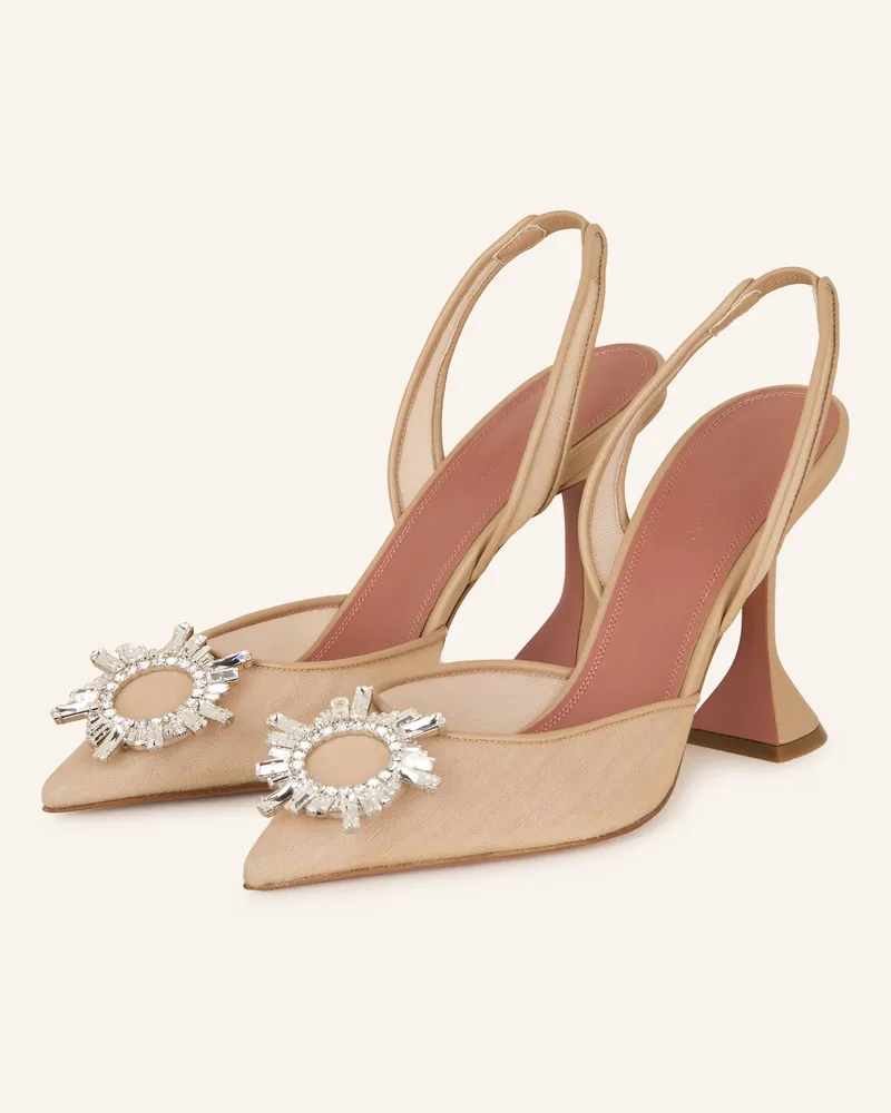 Amina Muaddi Slingpumps BEGUM mit Schmucksteinen Beige