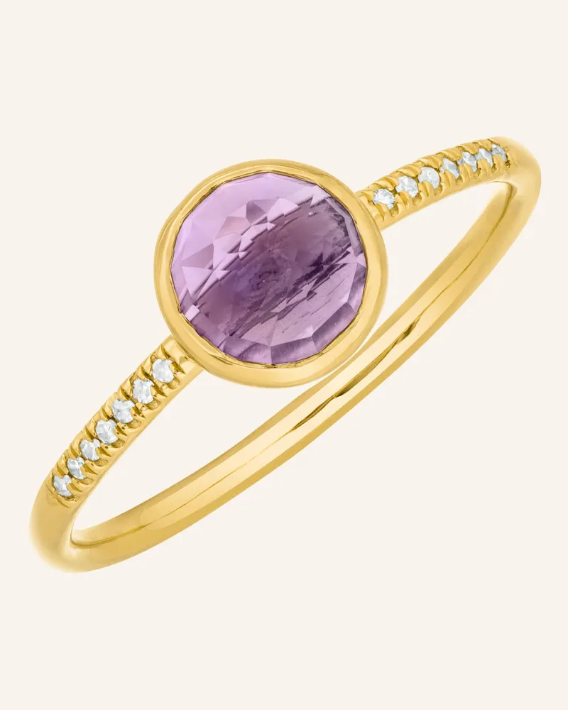 Leaf Ring AMETHYST aus 14 Karat Gelbgold mit Diamanten Gold