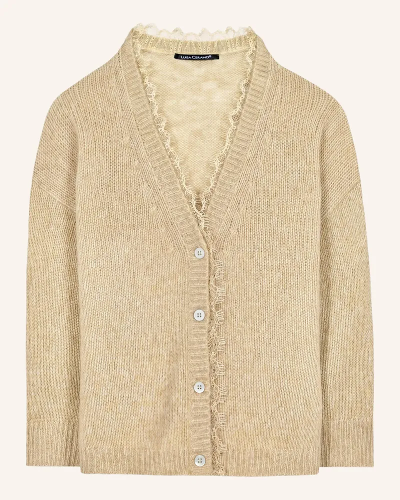 Luisa Cerano Strickjacke Mit Alpaka Und Spitze gelb Hellbraun