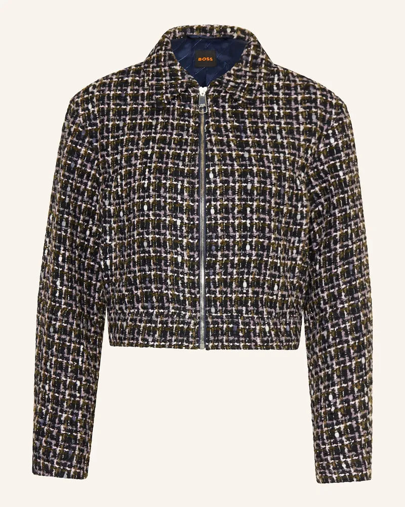 HUGO BOSS Bouclé-Jacke JAWEDI mit Glitzergarn Schwarz