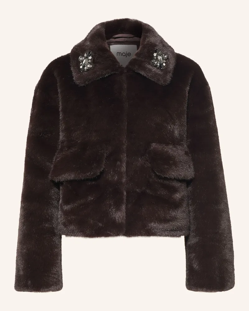 Maje Kunstfell-Jacke Mit Schmucksteinen braun Dunkelbraun