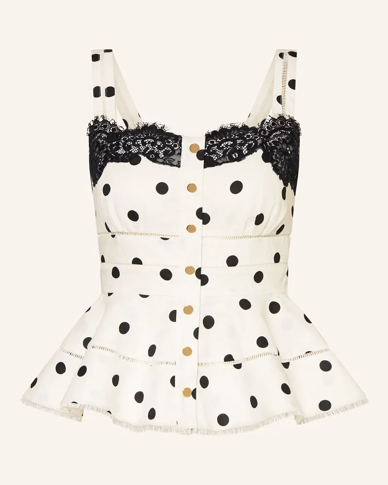 Self-Portrait Blusentop aus Leinen mit Spitze Weiss