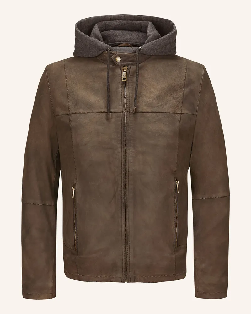 Milestone Lederjacke MSRENALDO im Materialmix mit abnehmbarer Kapuze Braun