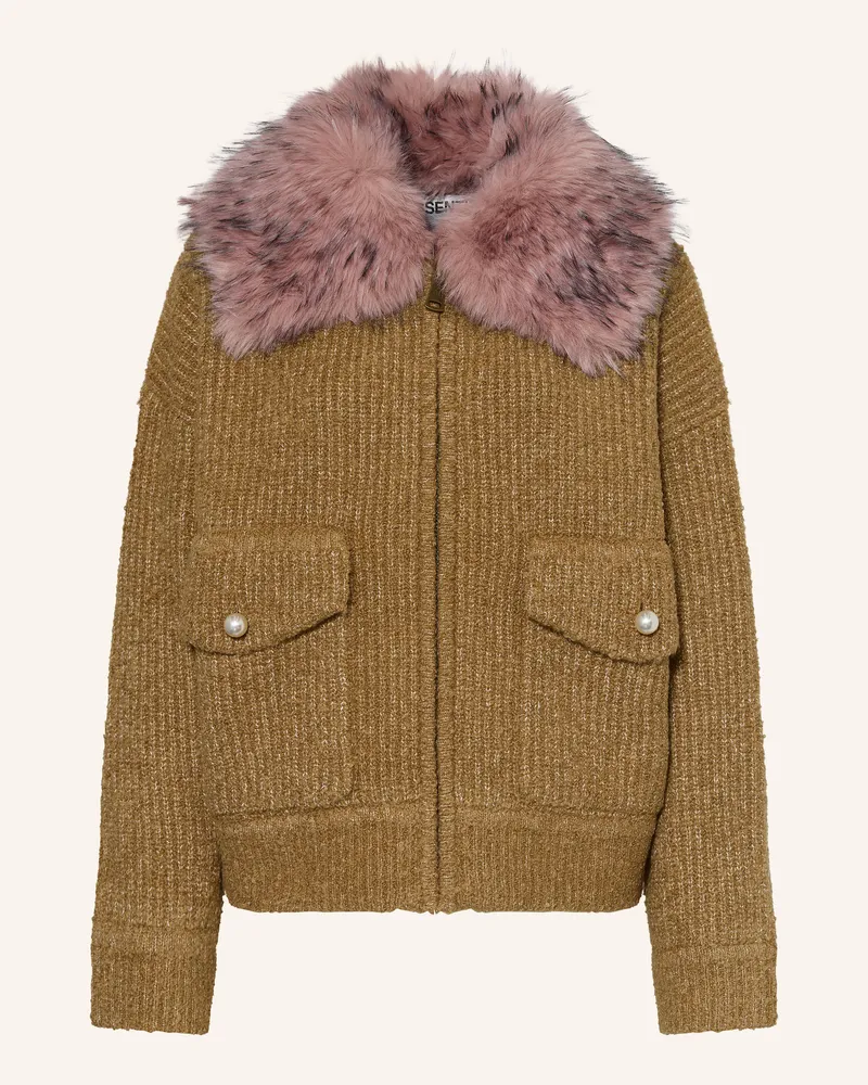 Essentiel Strickjacke Kanada Mit Abnehmbarem Kunstfell-Kragen braun Camel
