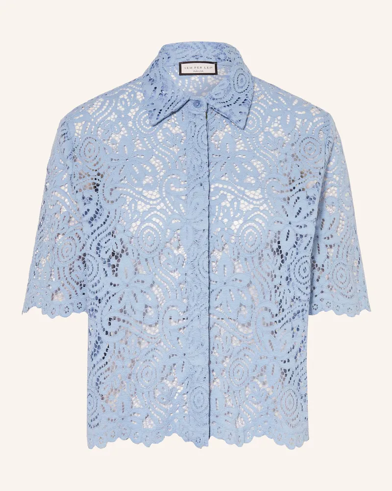 SEM PER LEI Blusenshirt aus Lochspitze Hellblau