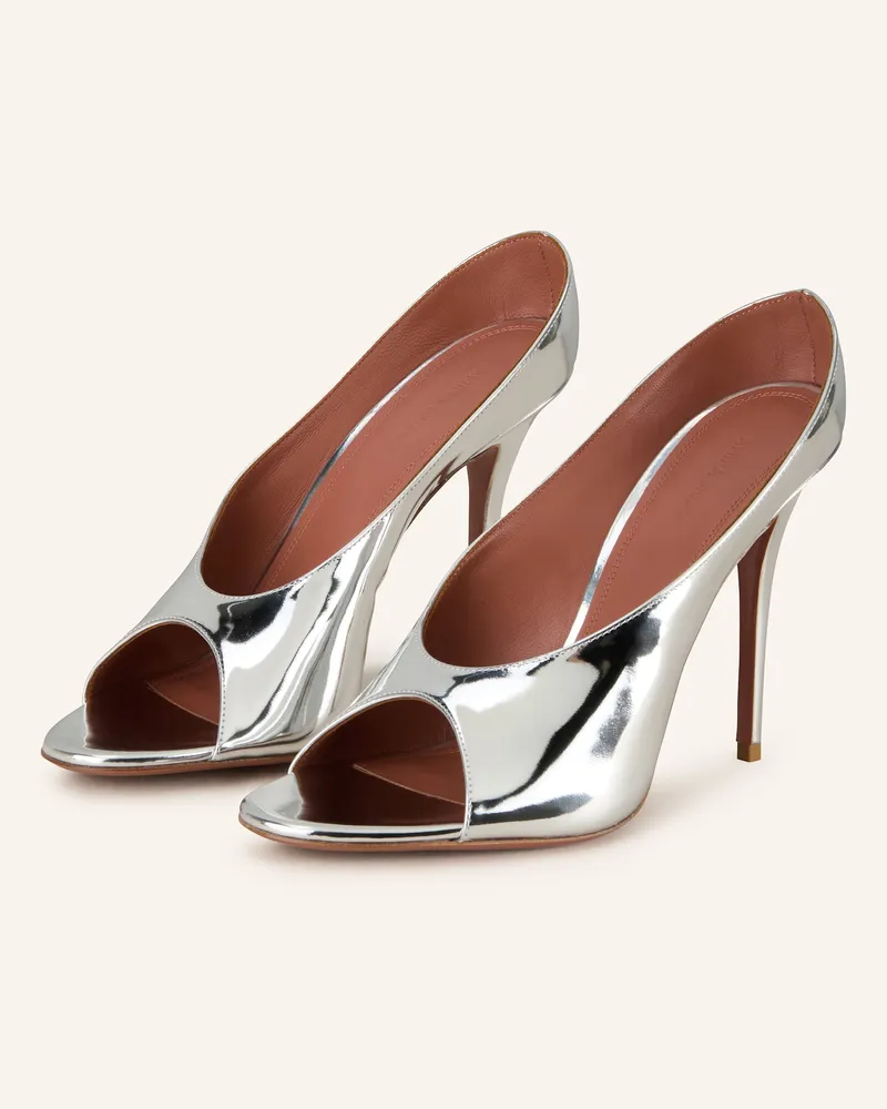 Amina Muaddi Lack-Mules Silber