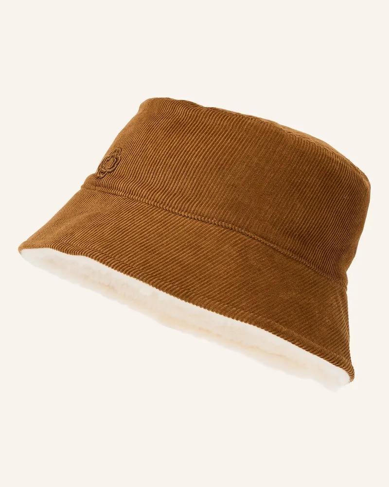 Maje Bucket-Hat aus Cord Cognac