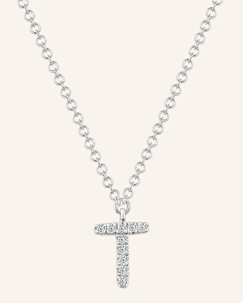 Leaf INITIALIEN Halskette „T“ aus 14 Karat Weißgold mit Diamanten Weissgold