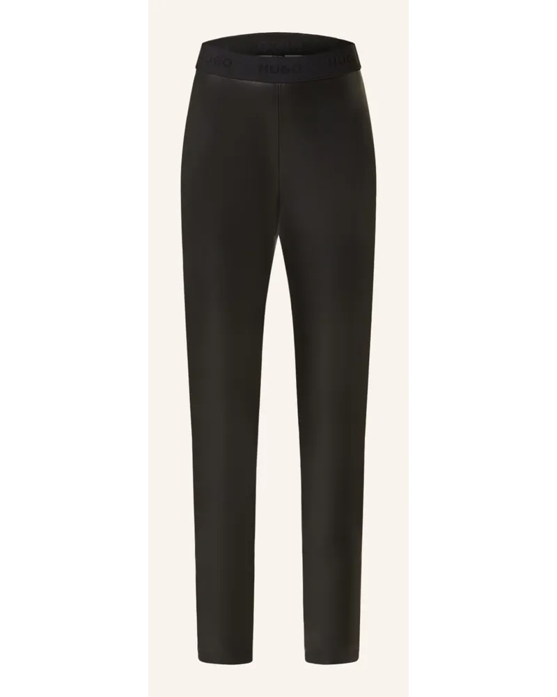 HUGO BOSS Leggings HONATI in Lederoptik Schwarz