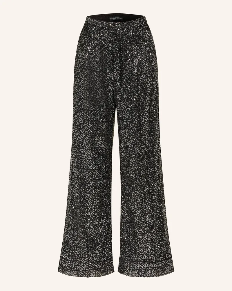 Dolce & Gabbana Marlenehose mit Pailletten Schwarz