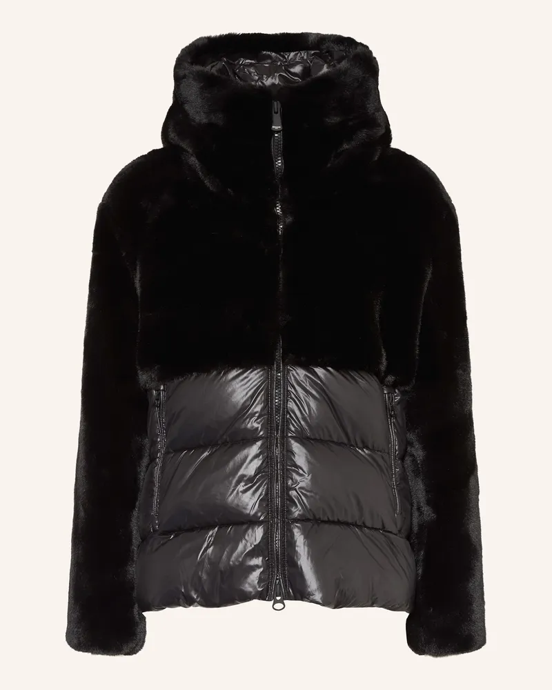 Blauer Kunstpelz-Jacke FANEVIL im Materialmix Schwarz
