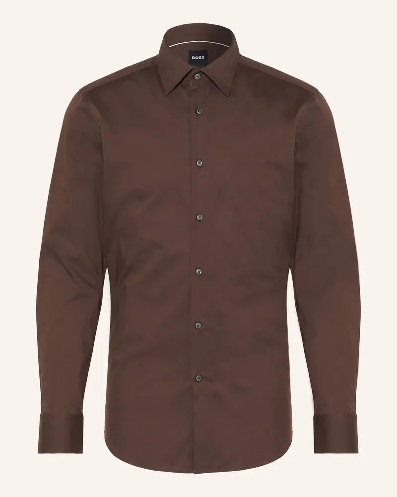 HUGO BOSS Hemd Hank Slim Fit braun Dunkelbraun